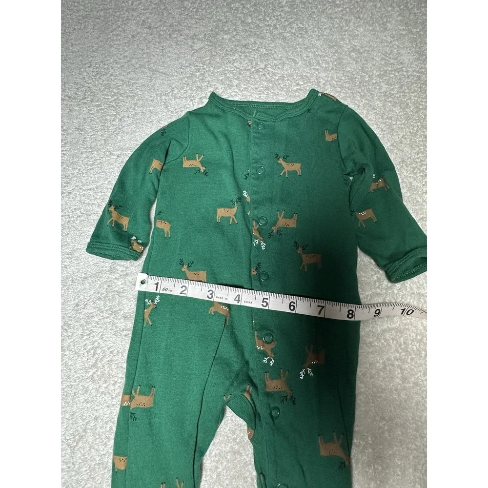 Carter's Baby Sleeper Button Snaps Green With Deer Christmas Holiday 3 Months